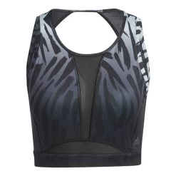 Adidas Light-Support Long-Line Tiger-Print Bra Navy Blue Black