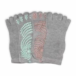 Gaiam Grippy Non-Slip Socks Grey Blue Orange Women (2 Pack)