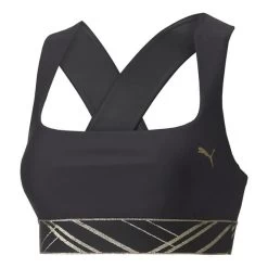 Puma Mid Impact Deco Glam Bra Black Gold