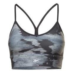 Reebok Sport Logo Workout Ready Camo Print Bra Grey Black