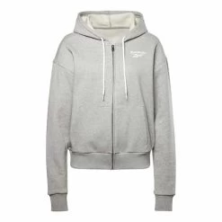 Reebok Identity Zip-Up Full Zip Hoodie Grey White Women