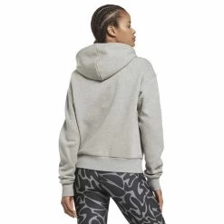 Reebok Identity Zip-Up Full Zip Hoodie Grey White Women -Sports Comprehensive re ht5872 003