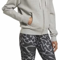 Reebok Identity Zip-Up Full Zip Hoodie Grey White Women -Sports Comprehensive re ht5872 006