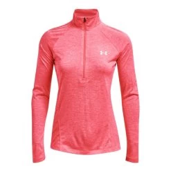 Under Armour Tech Half Zip Sweatshirt Pink Grey Logo Women