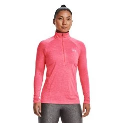 Under Armour Tech Half Zip Sweatshirt Pink Grey Logo Women -Sports Comprehensive ua 1320128 653 003