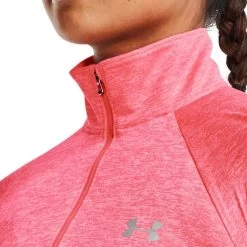 Under Armour Tech Half Zip Sweatshirt Pink Grey Logo Women -Sports Comprehensive ua 1320128 653 005