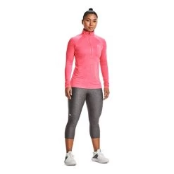 Under Armour Tech Half Zip Sweatshirt Pink Grey Logo Women -Sports Comprehensive ua 1320128 653 006